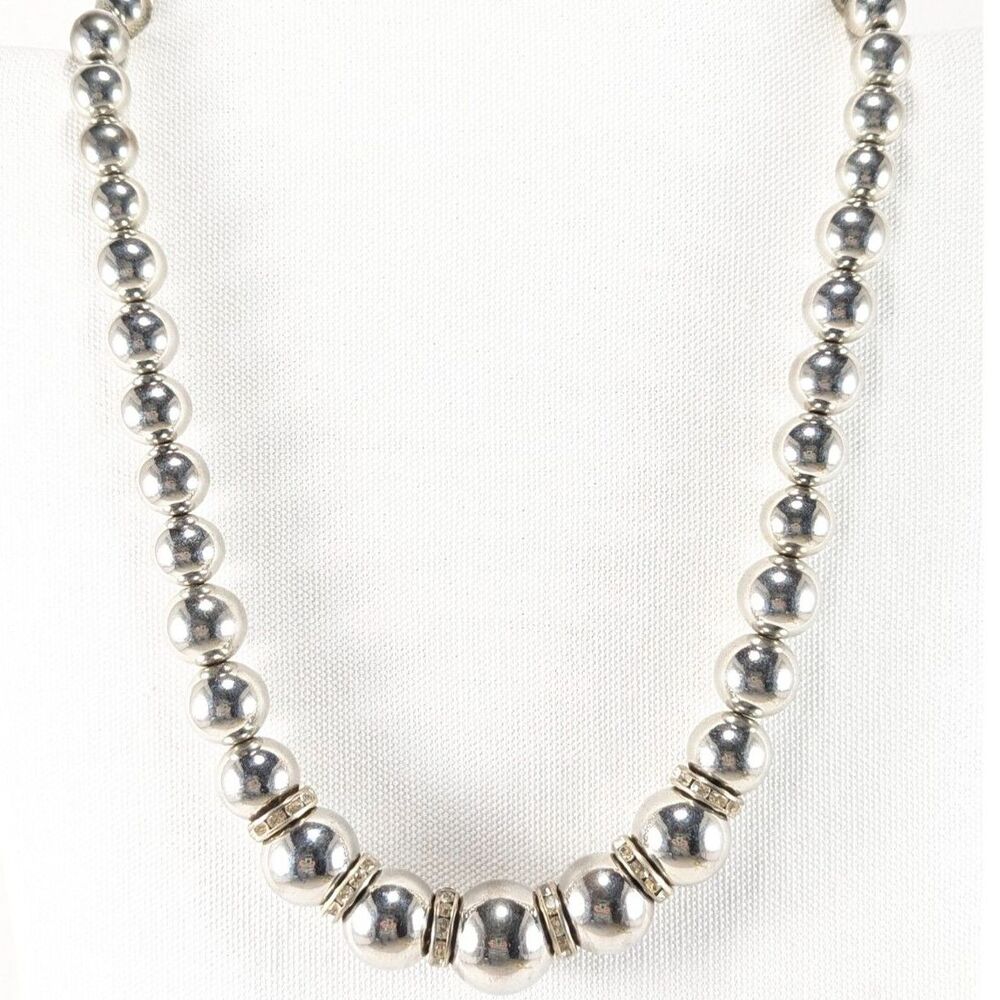 Silver Rhinestone Rondel Graduated Beaded Necklace - Picture 5 of 7